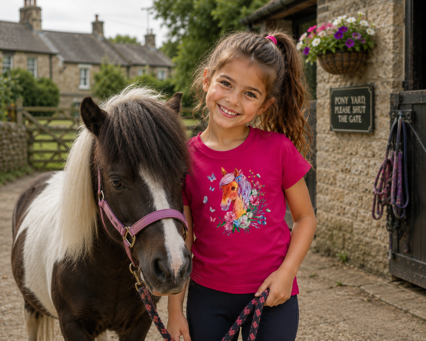 Girls’ Magical Unicorn Horse T-Shirt – Pink Equestrian Top