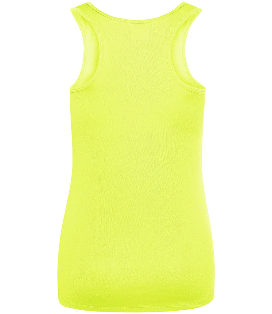 A bright neon yellow ribbed tank top shown from the back on a plain white background.